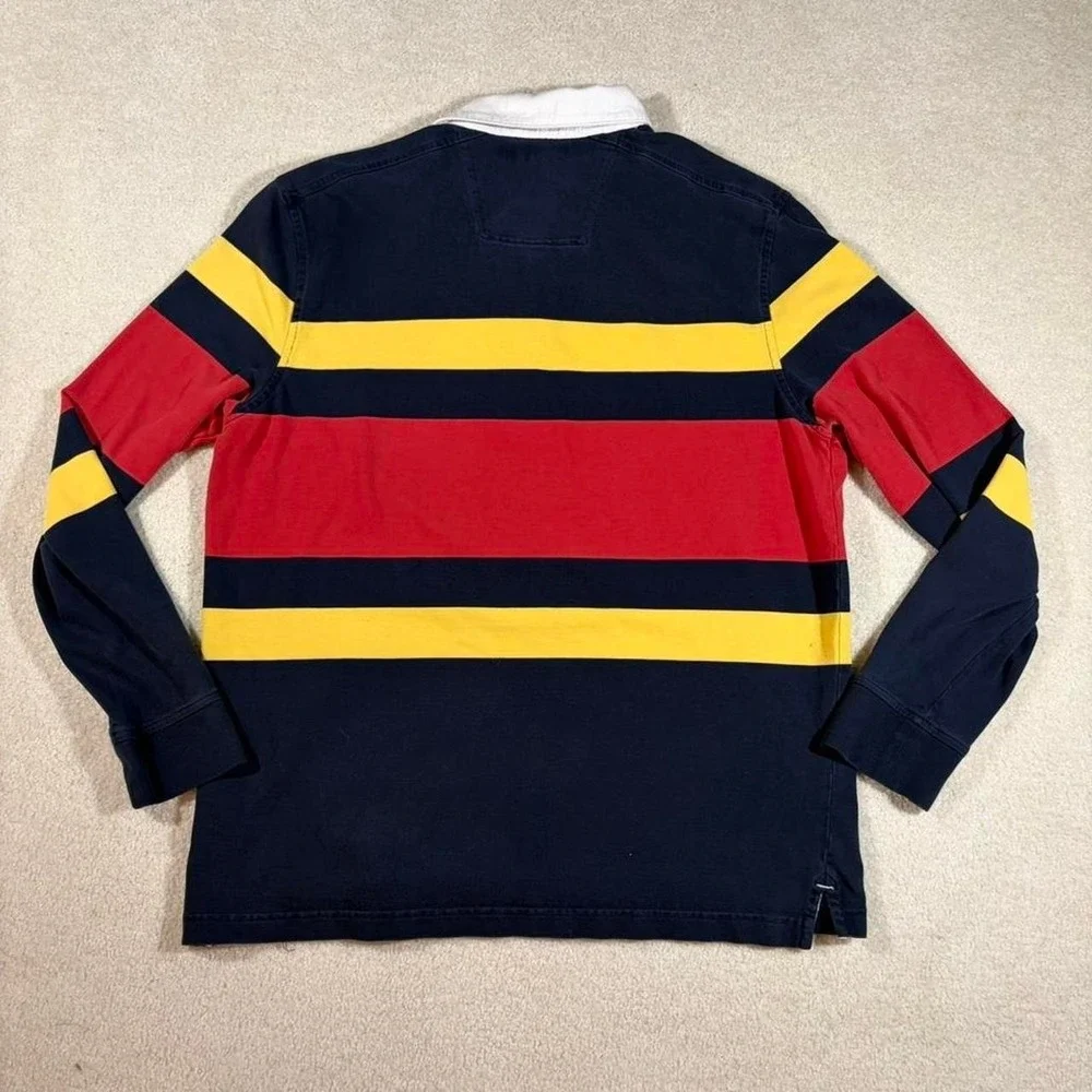 Nautica Rugby Shirt Mens‎ Large Blue Red Yellow Striped Long Sleeve Polo Vintage